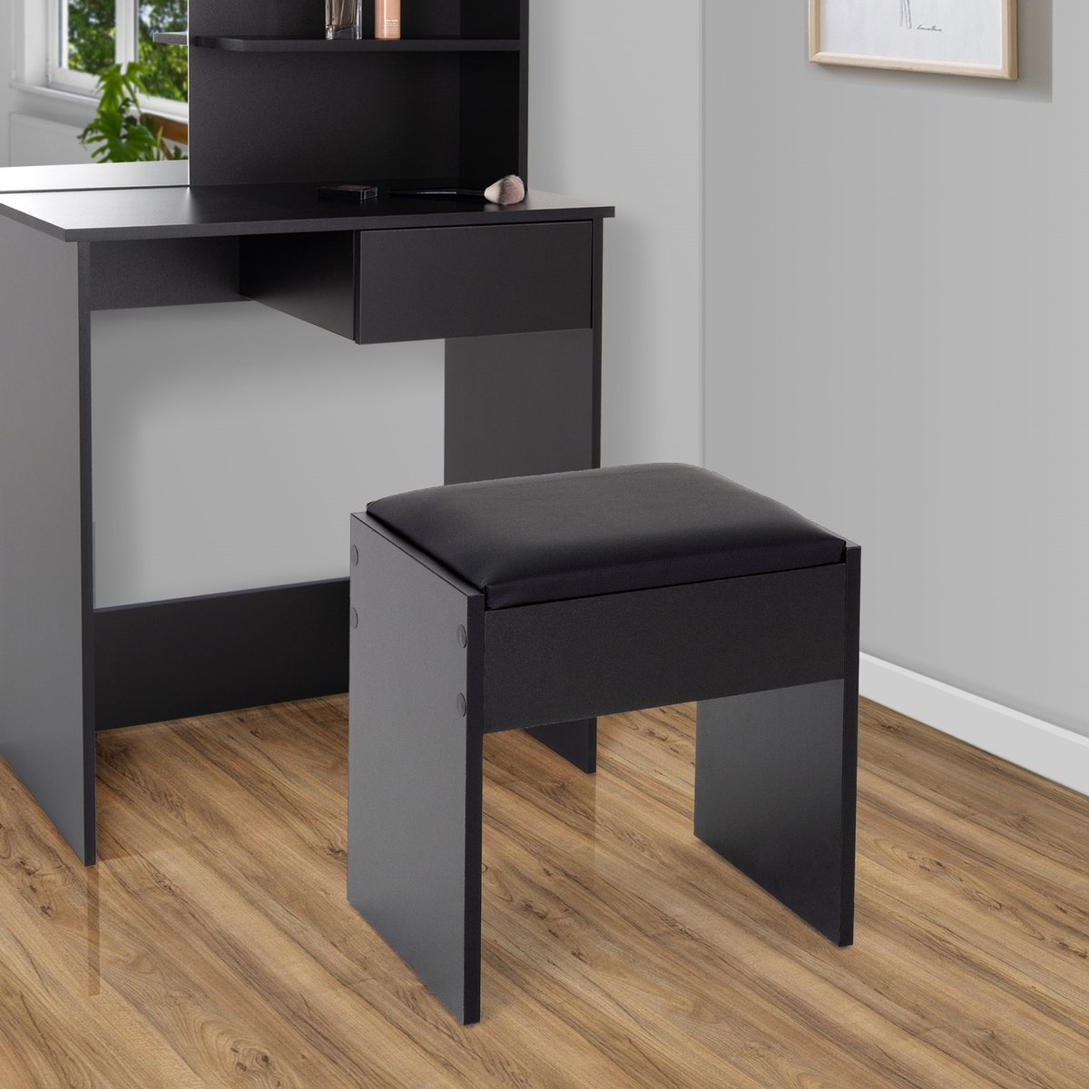 Kruk met Gewatteerd Kussen en Hoes 40x43x29,5 cm Zwart