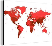 Carte du monde rouge sur fond blanc Aluminium 180x120 cm XXL / Groot format!