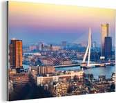 Wanddecoratie Metaal - Aluminium Schilderij Industrieel - Rotterdam - Skyline - Zonsondergang - 150x100 cm - Dibond - Foto op aluminium - Industriële muurdecoratie - Voor de woonkamer/slaapkamer