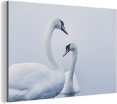 Wanddecoratie Metaal - Aluminium Schilderij Industrieel - Zwanen - Vogel - Wit - 30x20 cm - Dibond - Foto op aluminium - Industriële muurdecoratie - Voor de woonkamer/slaapkamer