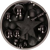 Decoris kunststof kerstballen mix - 33 stuks - 5, 6 en 8 cm - Onbreekbare plastic kerstballen - Zwart