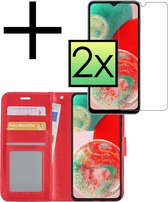 Hoes Geschikt voor Samsung A23 Hoesje Book Case Hoes Flip Cover Wallet Bookcase Met 2x Screenprotector - Rood