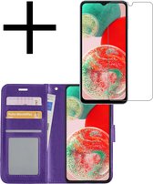 Hoes Geschikt voor Samsung A23 Hoesje Book Case Hoes Flip Cover Wallet Bookcase Met Screenprotector - Paars