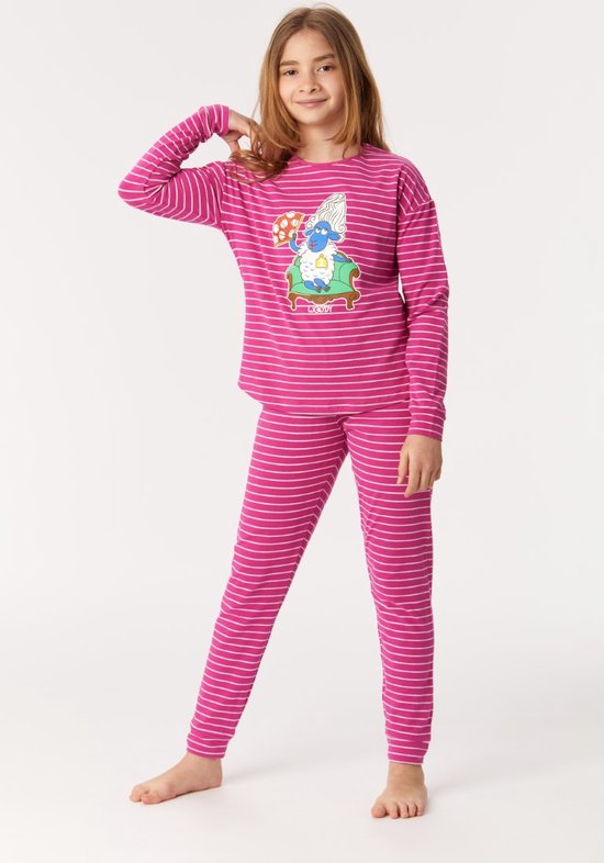 Woody Meisjes-Dames Pyjama fuchsia-wit - maat 176/16J