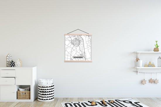 Posterhanger incl. Poster 40x40 cm - Schoolplaat - Kaart - Stadskaart - Someren - Plattegrond - Textielposter - Blanke latten - Plattegrond