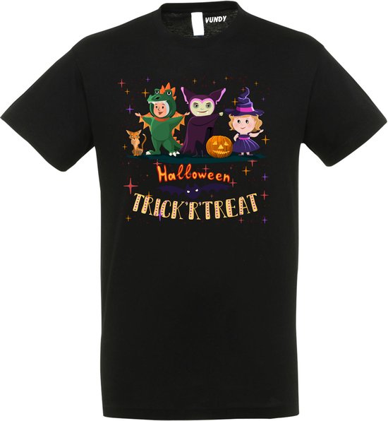 T-shirt Halloween TrickrTreat | Halloween kostuum kind dames heren | verkleedkleren meisje jongen | Zwart | maat 5XL