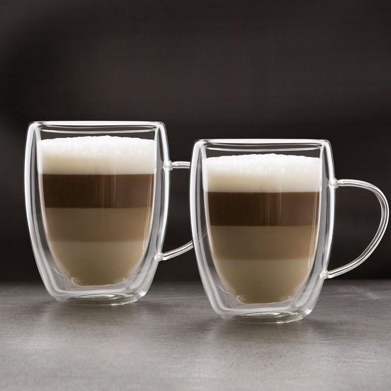 Dubbelwandige Koffieglazen - 6 stuks - 350ML - Glazen met Oor - Merkloos