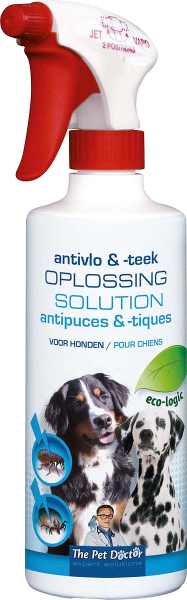 The Pet Doctor - Anti-Vlo en teekoplossing - Honden - Dierenverzorging - Voor de afweer van teken, vlooien en andere insecten bij honden - 500 ml