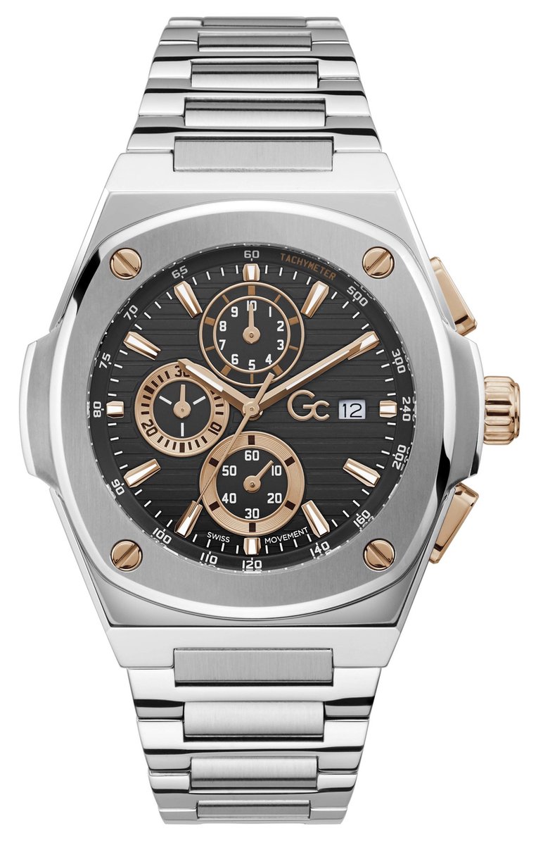 GC Heren Horloge Y99001G2MF Staal Bi-color Swiss Made Quartz 44mm
