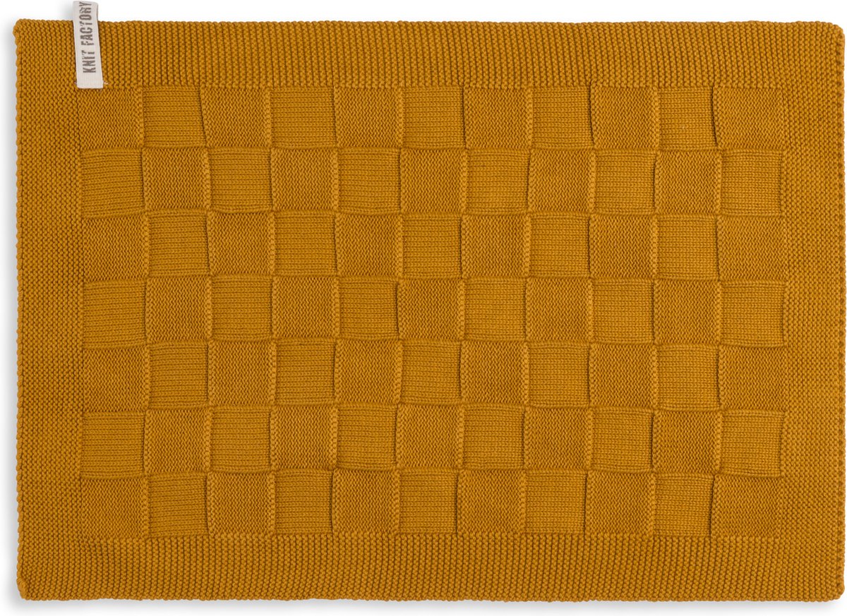 Knit Factory Gebreide Placemat - Onderlegger Uni - Eetmat - Oker - 50x30 cm