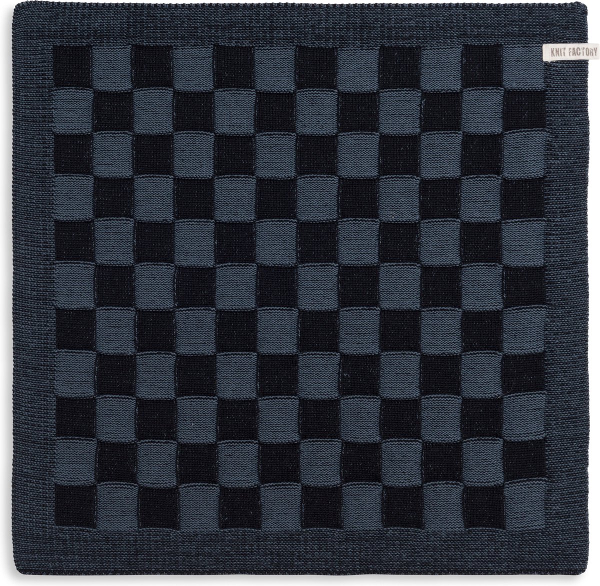 Knit Factory Gebreide Keukendoek - Keukenhanddoek Block - Zwart/Granit - 50x50 cm