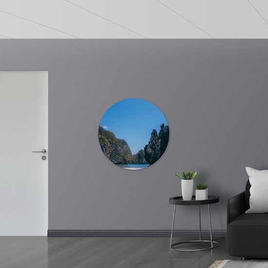 WallClassics - Cercle mural Dibond - Rochers au bord du lac - Photo 90x90 cm sur cercle mural en aluminium (avec système de suspension)