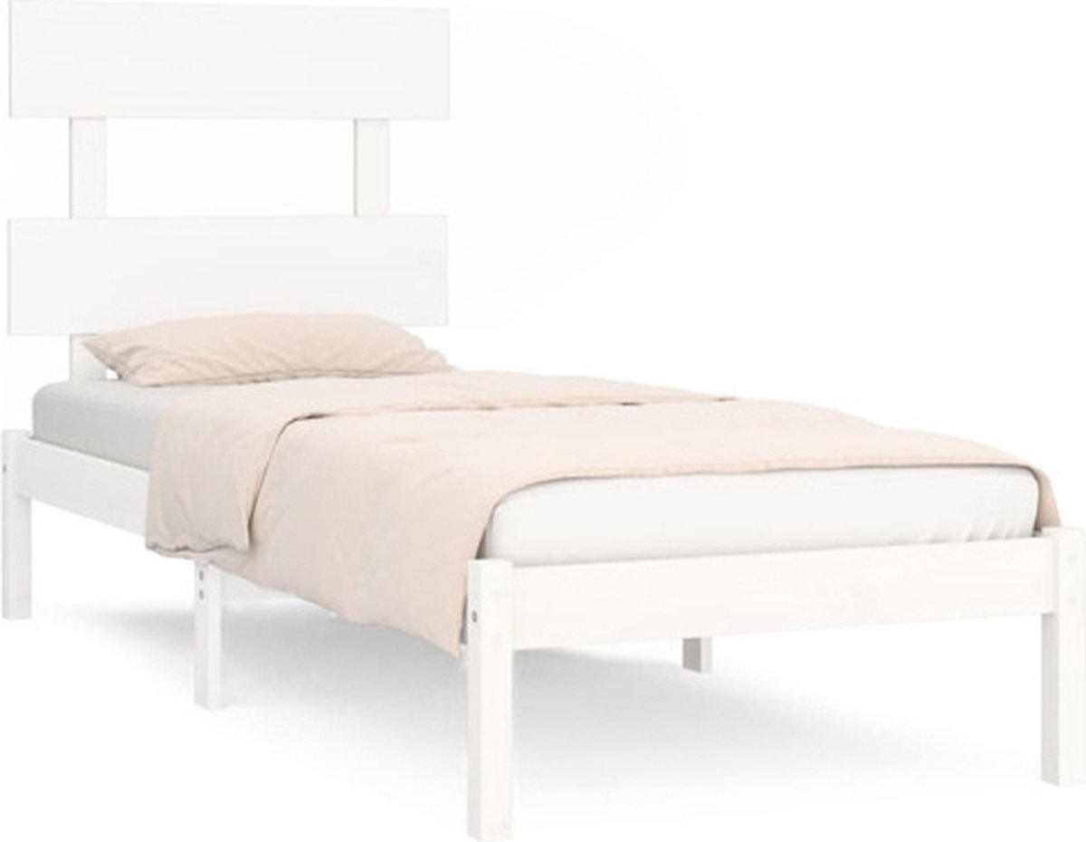 vidaXL - Bedframe - massief - hout - wit - 90x200 - cm