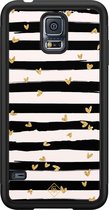 Casimoda® hoesje - Geschikt voor Samsung Galaxy S5 - Hart Streepjes - Zwart TPU Backcover - Gestreept - Zwart