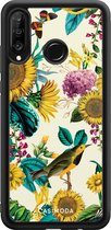 Casimoda® telefoonhoesje - Geschikt voor Huawei P30 Lite - Zonnebloemen / Bloemen - Zwart TPU hoesje - Backcover - Geel - Bloemen