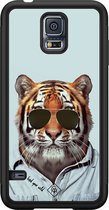 Casimoda® hoesje - Geschikt voor Samsung Galaxy S5 - Tijger Wild - Zwart TPU Backcover - Tijger - Blauw