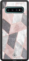 Casimoda® hoesje - Geschikt voor Samsung Galaxy S10+ - Stone grid marmer / Abstract marble - Luxe Hard Case Zwart - Backcover telefoonhoesje - Multi