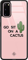 Casimoda® hoesje - Geschikt voor Samsung Galaxy S20 - Go Sit On A Cactus - Luxe Hard Case Zwart - Backcover telefoonhoesje - Roze