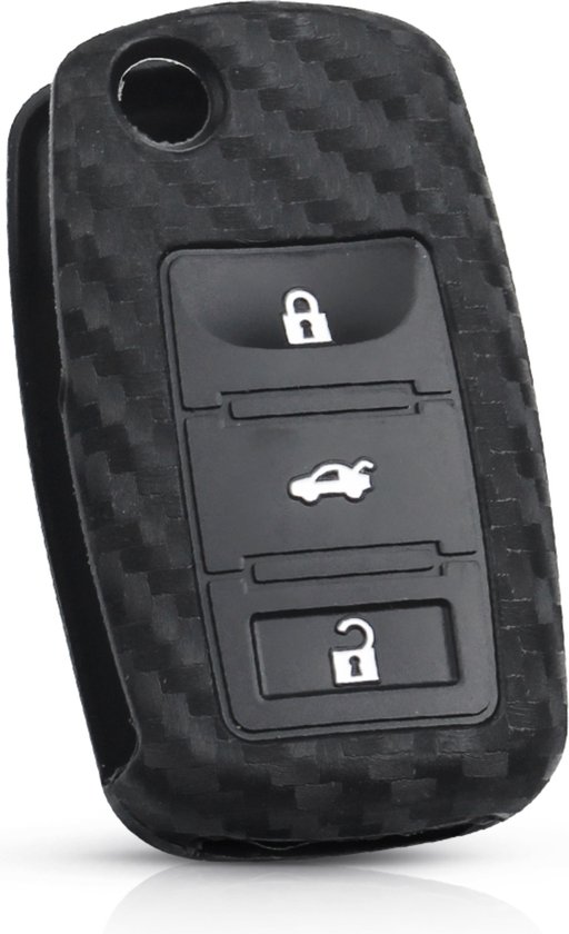 Zachte Carbon Sleutelcover met Knoppen - Sleutelhoesje Geschikt voor Volkswagen Golf / Polo / Tiguan / Up / Passat / Seat Leon / Skoda Citigo - Siliconen Materiaal - Sleutel Hoesje Cover - Auto Accessoires