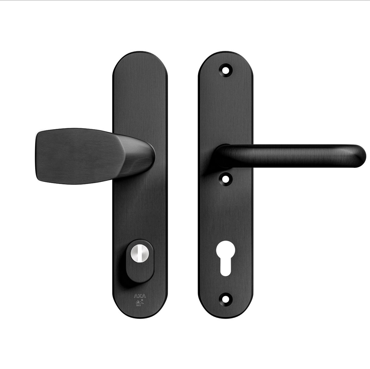 AXA Veiligheidsbeslag (Oval Plus) Zwart geslepen: bedienbare Knop-Kruk (model Wing/U) PC92 met kerntrekbeveiliging SKG***