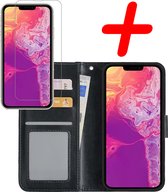 Hoes Geschikt voor iPhone 14 Pro Hoesje Bookcase Hoes Flip Case Book Cover Met Screenprotector - Hoesje Geschikt voor iPhone 14 Pro Hoes Book Case Hoesje - Zwart