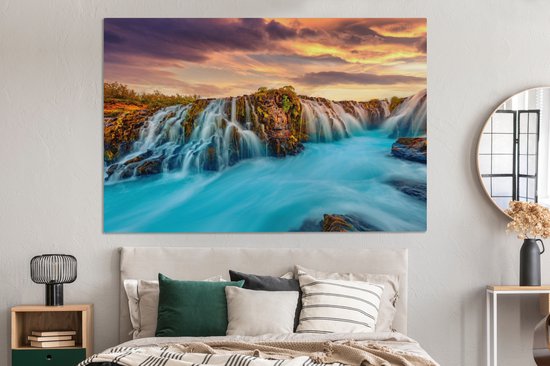 Toile nature - Chutes d'eau - Coucher de soleil - Paysage - Tableau - Toile - Tableaux sur toile salon - 180x120 cm