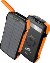Pacificae® Solar Powerbank - 30000 mAh - Solar Panel Functie - 3x USB - USB C - 18W Fast charging - Wireless charging - Slimme Zaklamp - IP67 - Zwart