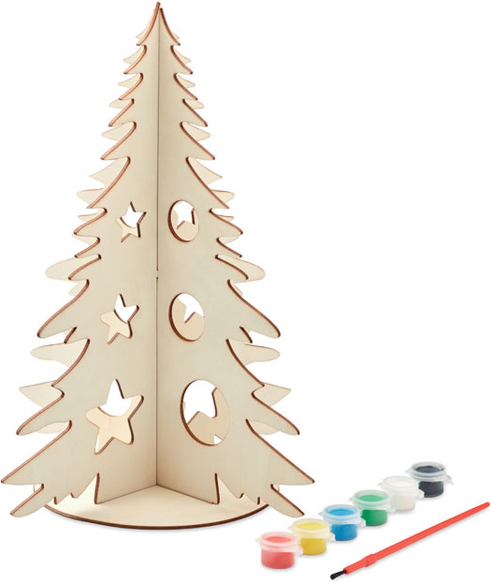 Kerstboom - Kerst - Decoratie - DIY - Met waterverf en kwast - 24,8 x 29,7 cm - Hout - bruin - Kerstcadeau