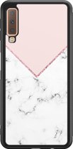 Leuke Telefoonhoesjes - Hoesje geschikt voor Samsung Galaxy A7 (2018) - Marmer roze grijs - Backcover zwart - Marmer - Roze