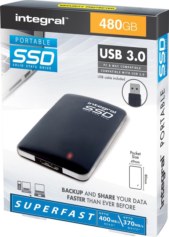 Integral draagbare SSD harde schijf, 480 GB, zwart | bol.com