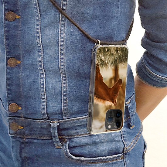 Étui de téléphone adapté à Apple iPhone 14 Pro - Cheval - Léger - Pâturage - Siliconen - Bandoulière - Coque arrière avec cordon - Étui de téléphone avec cordon - Étui avec corde Étui de téléphone