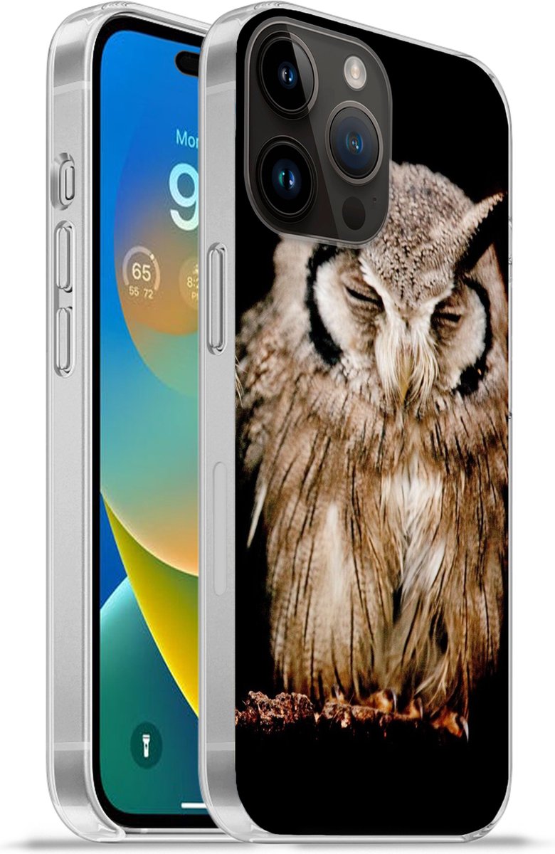 Telefoonhoesje Geschikt voor Apple Iphone 14 Pro hoesje - Uil - Vogel - Zwart - Siliconen Telefoonhoesje Telefoonhoesje