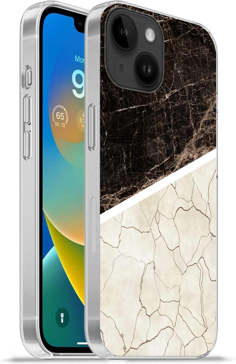 Telefoonhoesje Geschikt voor Apple Iphone 14 hoesje - Marmer print - Structuur - Abstract - Siliconen Telefoonhoesje Telefoonhoesje