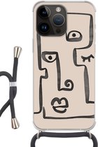 Geschikt voorApple Iphone 14 Pro - Crossbody Case - Oog - Lippen - Line art - Siliconen - Crossbody - Backcover met Koord - Telefoonhoesje met koord - Hoesje met touw