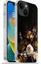 Geschikt voorApple Iphone 14 - Softcase hoesje - Bloem - Gold - Patronen - Siliconen Telefoonhoesje