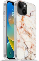 Geschikt voorApple Iphone 14 - Softcase hoesje - Marmer print - Oranje - Steen - Siliconen Telefoonhoesje