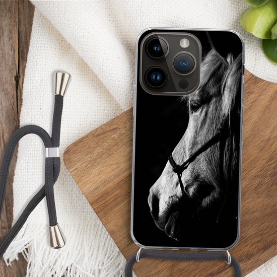 Étui de téléphone adapté à Apple iPhone 14 Pro - Cheval - Licol - Léger - Siliconen - Bandoulière - Coque arrière avec cordon - Étui de téléphone avec cordon - Étui avec corde Étui de téléphone