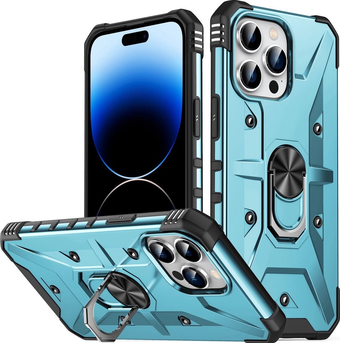 Mobigear Hoesje geschikt voor Apple iPhone 14 Pro Max Telefoonhoesje Hardcase | Mobigear Armor Ring Backcover Shockproof met Ringhouder | Schokbestendig iPhone 14 Pro Max Telefoonhoesje | Anti Shock Proof - Blauw
