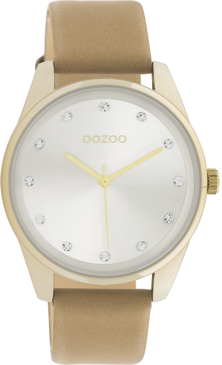 OOZOO Timpieces - goudkleurige horloge met zand leren band - C11046