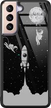 Leuke Telefoonhoesjes - Hoesje geschikt voor Samsung Galaxy S21 - Space shuttle - Hard case - Sterren - Grijs