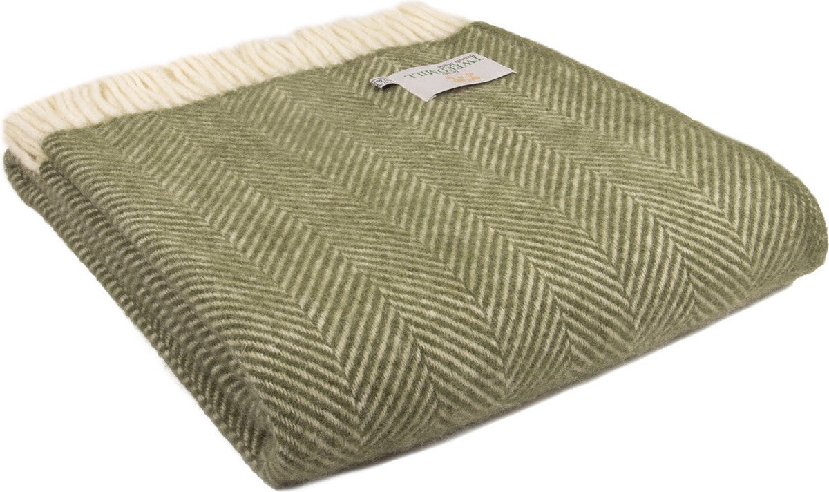Plaid Visgraat Olijf Groen - 150x183 - Nieuw Wol - Tweedmill UK