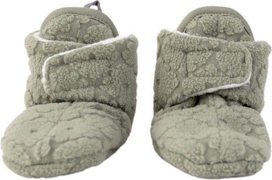 Lodger Bébé Booties - Slipper Folklore - 100% Fleece - Taille 3-6M - Fermeture velcro - Chaussons qui restent en place - Vert