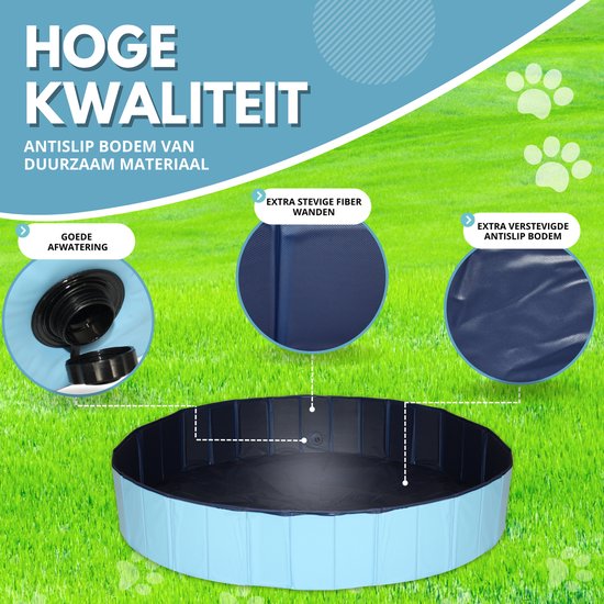 Lendo Online- Hondenzwembad Ø160x30cm - Bad voor honden - Hondenbad - Dierenzwembad - Opzetzwembad - inklapbaar - PVC - Blauw- Inclusief Hondenborstel Kam