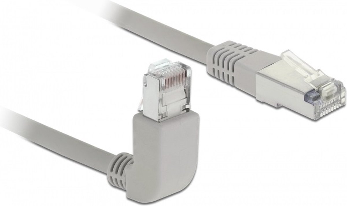 S/FTP CAT6a 10 Gigabit netwerkkabel haaks naar beneden / recht / grijs - LSZH - 0,50 meter