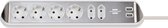 brennenstuhl®estilo hoekaansluitdoosstrook met USB laadfunctie 6-weg 4x beschermende contactdozen & 2x Euro zilver/wit