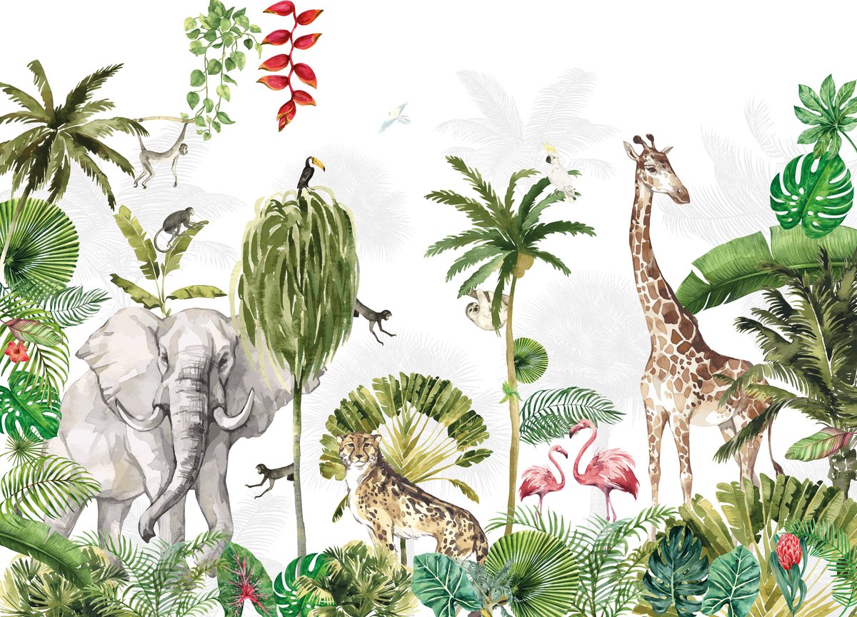 Walloha - Behang kinderkamer - Kinderkamer jungle safari - 389,6 x 280 cm