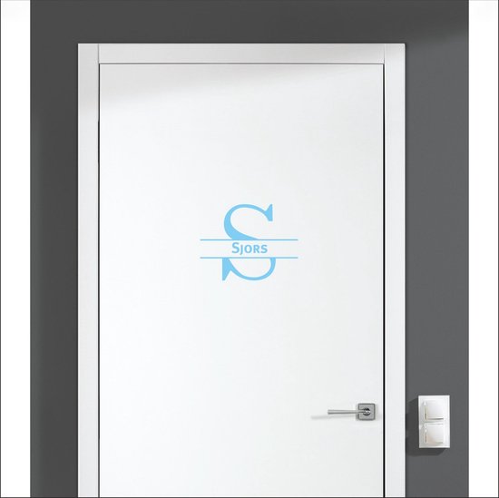 Sticker pour porte avec nom - Sjors - Blauw clair