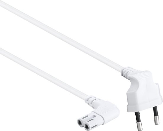 Witte C7 haakse kabel naar CEE 7/16 haakse stekker.