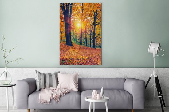 Toile Peinture Arbres - Automne - Forêt - Feuilles d'Automne - 90x140 cm - Décoration murale