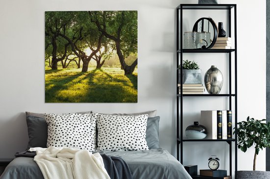 Toile Peinture Arbres - Nature - Soleil - 90x90 cm - Décoration murale